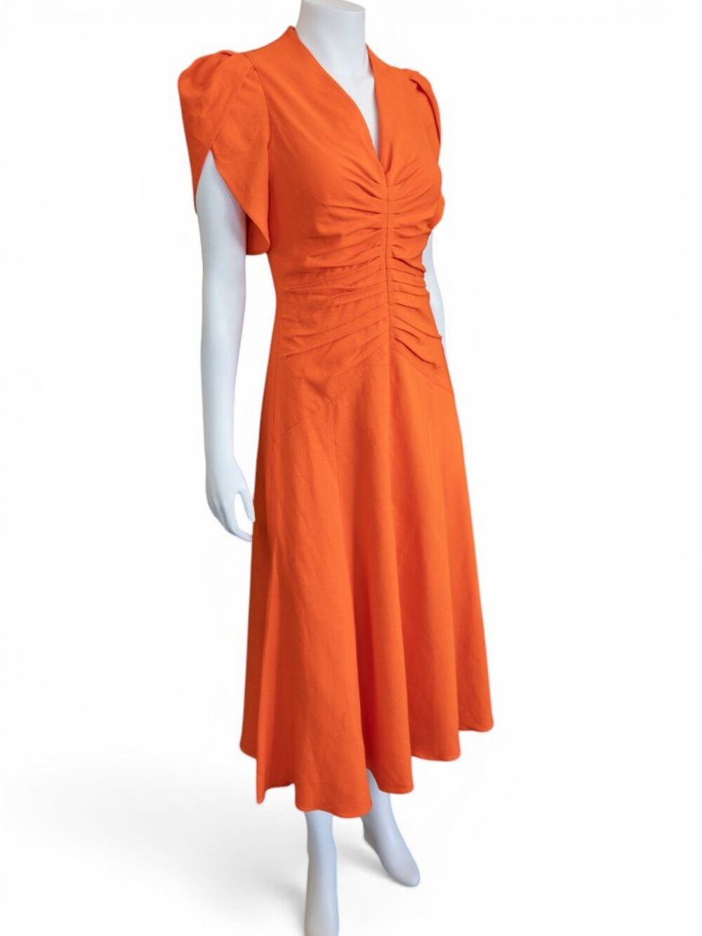 ME+EM Orange Zing Ruched Midi Dress NWT | Flutter Sleeve | UK 10 / US 6 | $575 - Picture 12 of 14